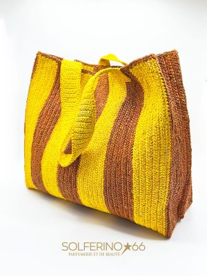 BORSA MARE RIGHE COGNAC IN RAFFIA - immagine 2