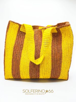 BORSA MARE RIGHE COGNAC IN RAFFIA