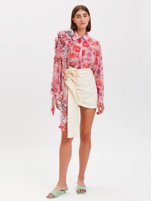 WEILI ZHENG MINI GONNA CON DETTAGLIO ROSA WHITE - immagine 2