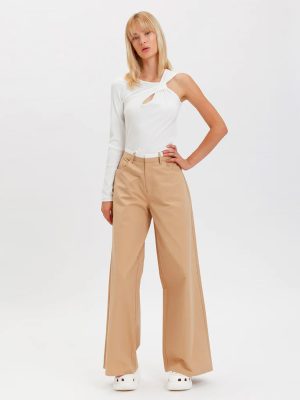 WEILI ZHENG PANTALONI WIDE LEG BEIGE - immagine 2