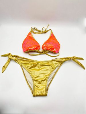 BIKINI TRIANGOLO IMBOTTITO PAILLETTES ARANCIONI
