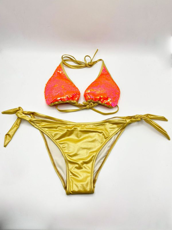 BIKINI TRIANGOLO IMBOTTITO PAILLETTES ARANCIONI