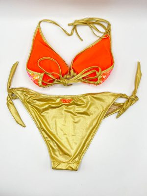 BIKINI TRIANGOLO IMBOTTITO PAILLETTES ARANCIONI - immagine 2