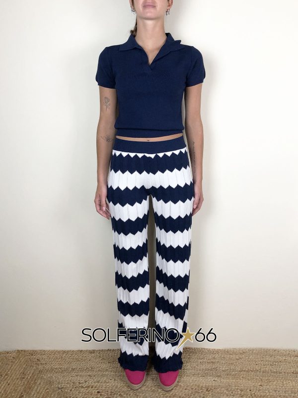 KONTATTO PANTALONE IN MAGLIA ZIGZAG WHITE/BLUE