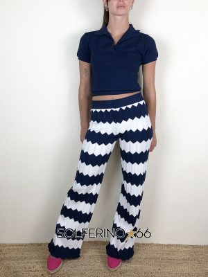 KONTATTO PANTALONE IN MAGLIA ZIGZAG WHITE/BLUE - immagine 5