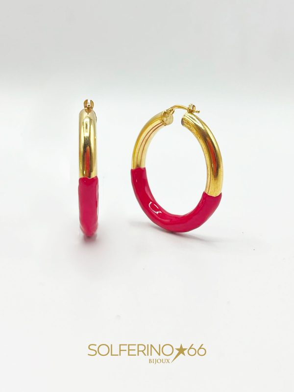ORECCHINI GRANDI CON SMALTO FUCSIA