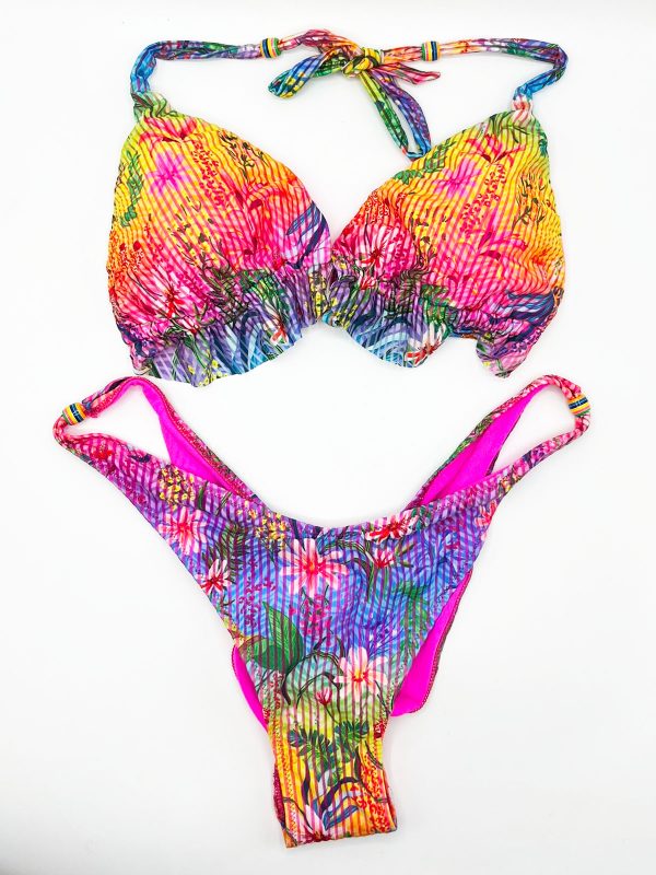 BIKINI TRIANGLE PADDED BRIEFS FLOWER BRASILIANA RAINBOW CALDO