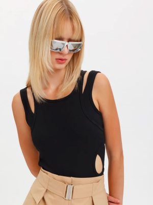 WEILI ZHENG BODYSUITE SOVRAPPOSTO BLACK