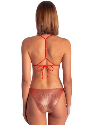 PIN UP BIKINI TRIANGOLO LAMÈ CON ACCESSORIO TIGER SUN ORANGE - immagine 2
