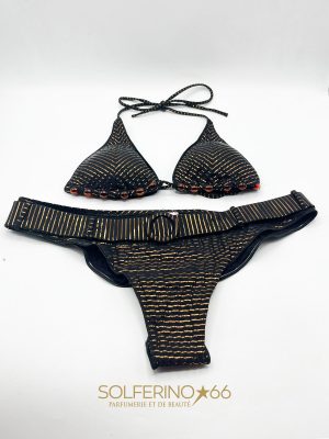 BIKINI TRIANGOLO IMBOTTITO PERLE SLIP CULOTTE CON CINTURA SEERSUCKER - immagine 2