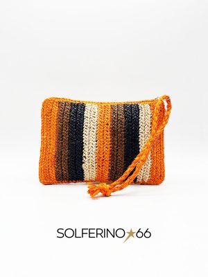 BUSTINA IN RAFFIA A RIGHE ARANCIONI