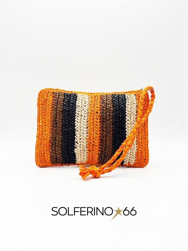 BUSTINA IN RAFFIA A RIGHE ARANCIONI