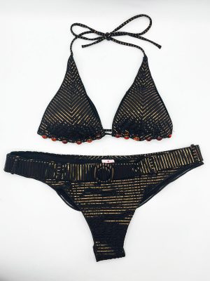 BIKINI TRIANGOLO IMBOTTITO PERLE SLIP CULOTTE CON CINTURA SEERSUCKER