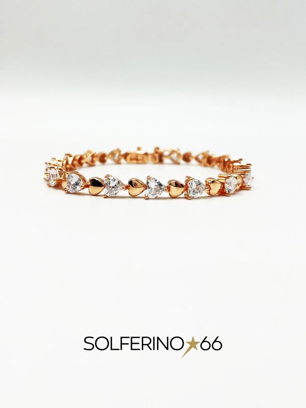 BRACCIALE ROSATO TENNIS CON CUORI DI ZIRCONI