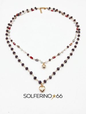 COLLANA DOPPIA CON PIETRE COLORATE E CIONDOLI