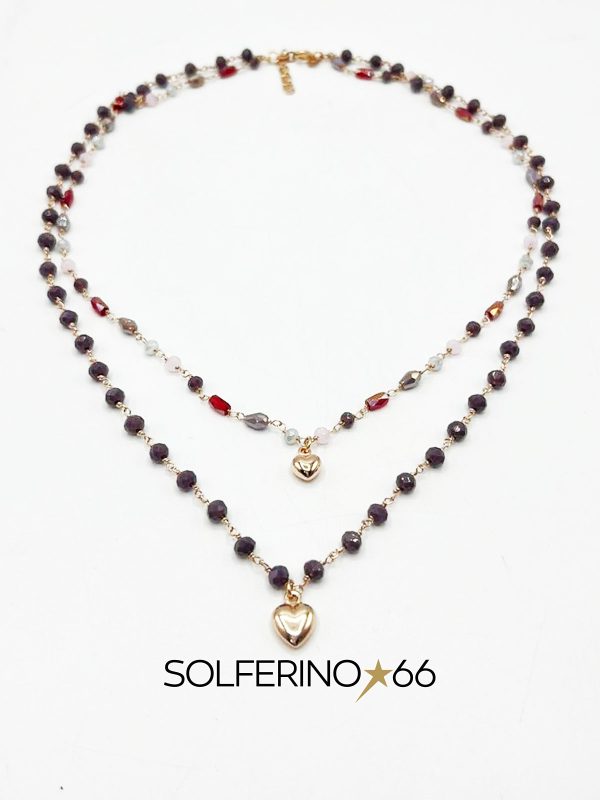 COLLANA DOPPIA CON PIETRE COLORATE E CIONDOLI