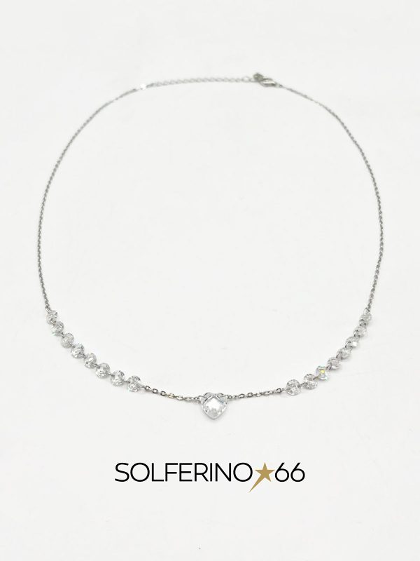 COLLANA ARGENTO CON MINI CRISTALLI TRASPARENTI E CUORE