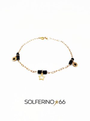CAVIGLIERA ROSATA CON STELLE PENDENTI E ANELLINI NERI