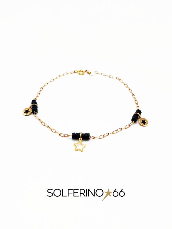CAVIGLIERA ROSATA CON STELLE PENDENTI E ANELLINI NERI