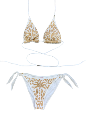 BIKINI TRIANGOLO IMBOTTITO SLIP BRASILIANA MACULATO LUREX WHITE - immagine 3