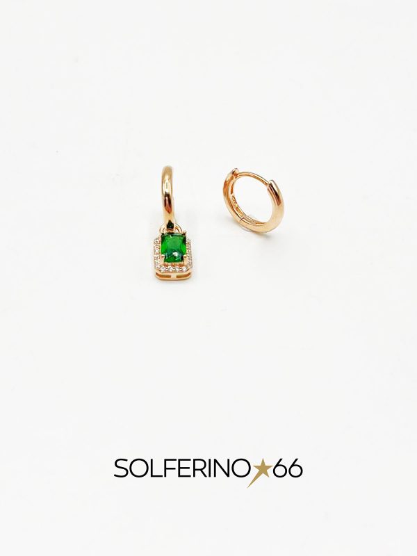 ORECCHINI A SEMICERCHIO CON MONO ZIRCONE VERDE PENDENTE