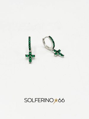 ORECCHINI CON CROCE VERDE PENDENTE