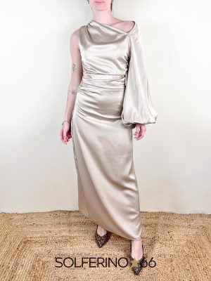 WEILI ZHENG ABITO ASIMMETRICO SATIN CHAMPAGNE - immagine 4