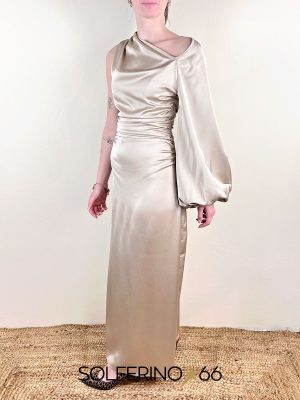 WEILI ZHENG ABITO ASIMMETRICO SATIN CHAMPAGNE - immagine 2