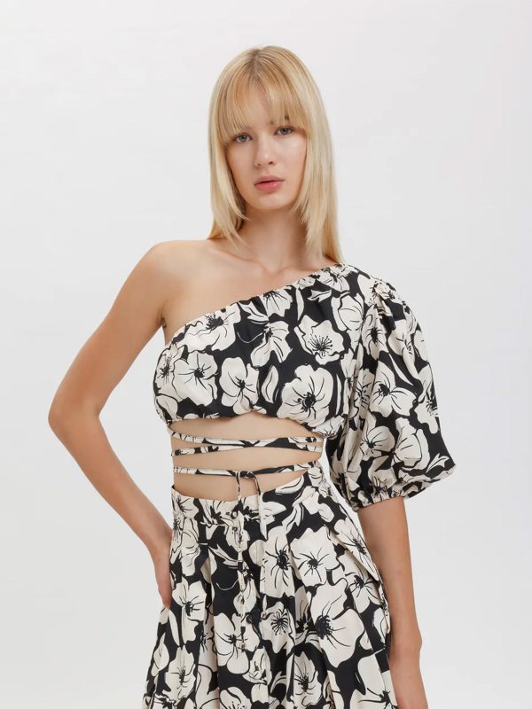WEILI ZHENG CROP TOP  BLACK FLOWER