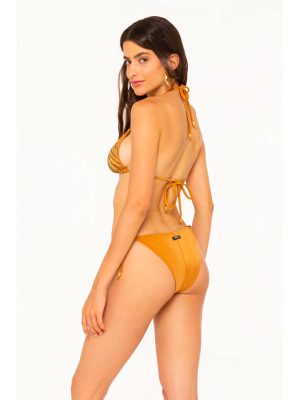 Bikini triangolo e slip laccetti yellow zebra tabacco - immagine 2