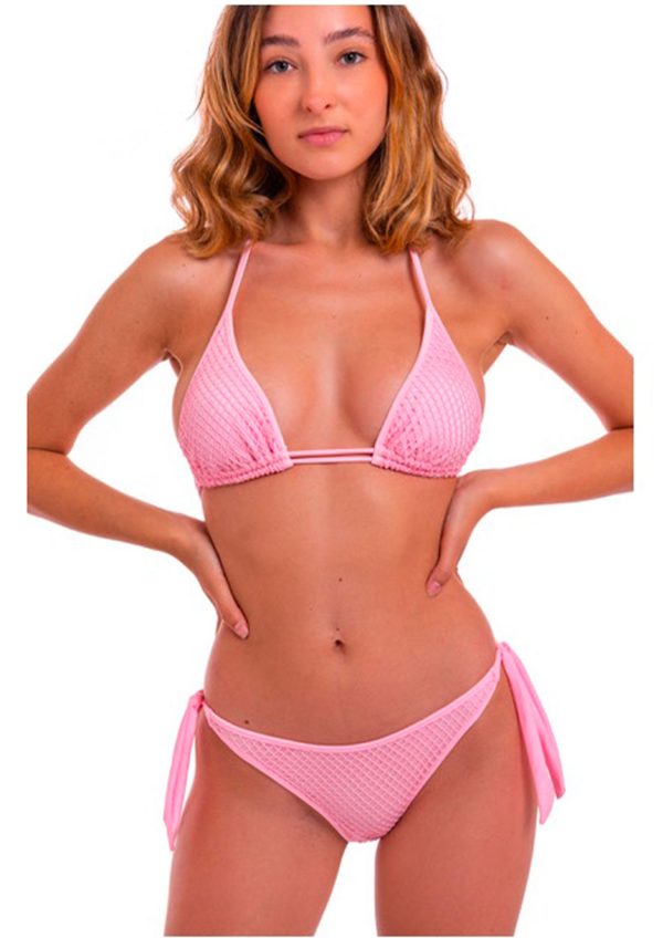 Bikini Triangolo Imbottito Slip Ficchi Rete Lurex e Lycra Tinta Unita