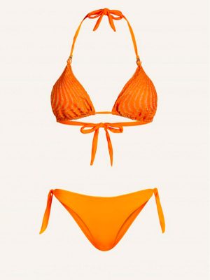 Bikini Triangolo Imbottito Slip Fiocchi Lurex Stampa Optical Arancio - immagine 4