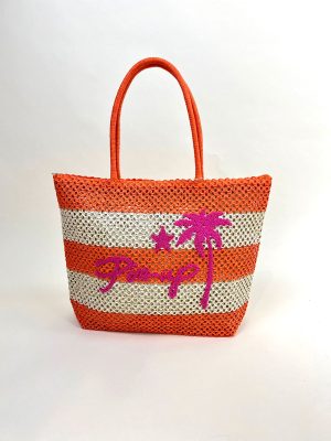 Borsa Paglia Righe Arancio/Natural