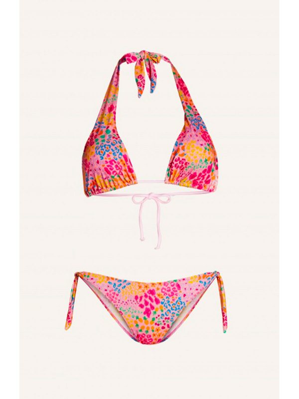 Bikini Triangolo A Vela Slip Fiocchi Lurex Stampa Tutti Frutti