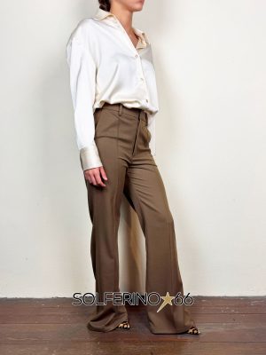 WEILI ZHENG PANTALONE FLARE IN GABARDINA BROWN - immagine 2