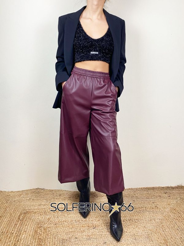 KONTATTO PANTALONE CROPPED ECOPELLE VINO