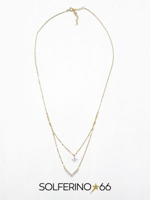 COLLANA DORATA A V DUE FILI CON ZIRCONE