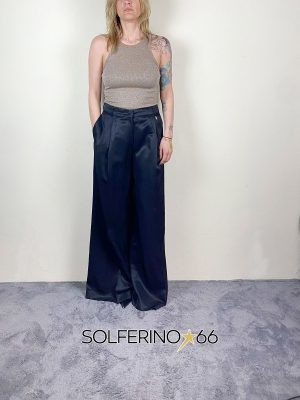 SOUVENIR PRIVèE PANTALONE PALAZZO SATIN NERO