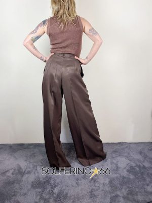 SOUVENIR PRIVèE PANTALONE PALAZZO SATIN CIOCCOLATO - immagine 2