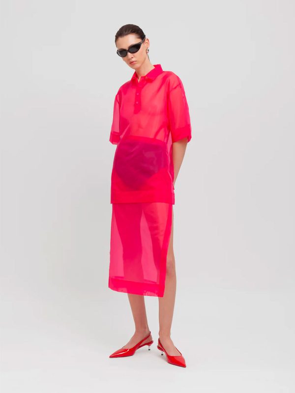 WEILI ZHENG LONGUETTE IN ORGANZA FUXIA