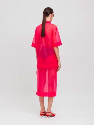 WEILI ZHENG LONGUETTE IN ORGANZA FUXIA - immagine 2
