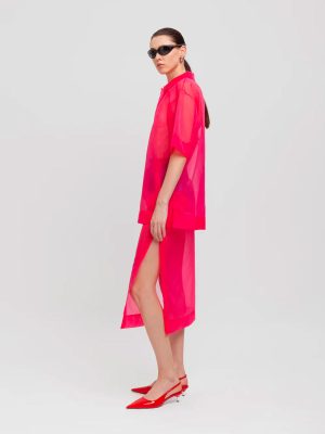 WEILI ZHENG LONGUETTE IN ORGANZA FUXIA - immagine 3