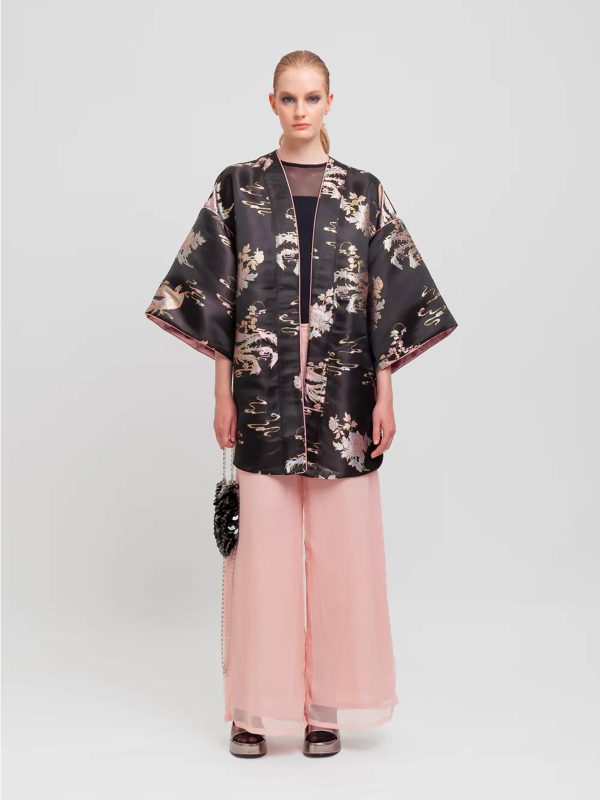 WEILI ZHENG KIMONO IN BROCCATO PEACOCK