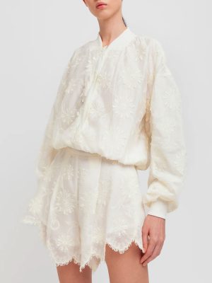 WEILI ZHENG SHORTS IN MUSSOLA RICAMATA WHITE - immagine 3