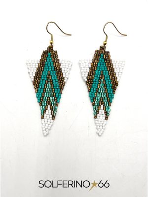 ORECCHINO TRIANGOLO TRIBALE BIANCO/BRONZO/AZZURRO