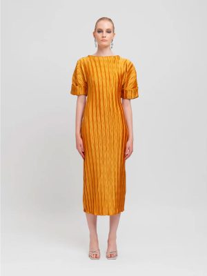 WEILI ZHENG ABITO MIDI IN PLISSE' GOLD