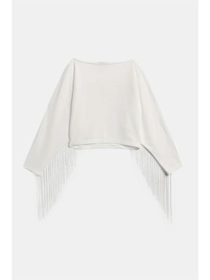 WEILI ZHENG FELPA CORTA CON FRANGE WHITE - immagine 5