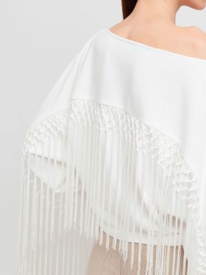 WEILI ZHENG FELPA CORTA CON FRANGE WHITE - immagine 4
