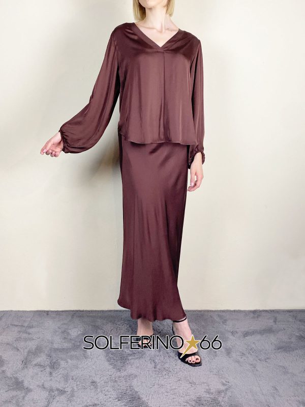 HAVEONE BLUSA V PIEGA MANICA CHOCO