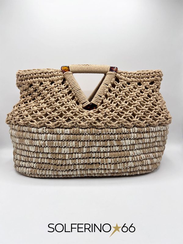BORSA PAGLIA/CROCHET ECRÙ